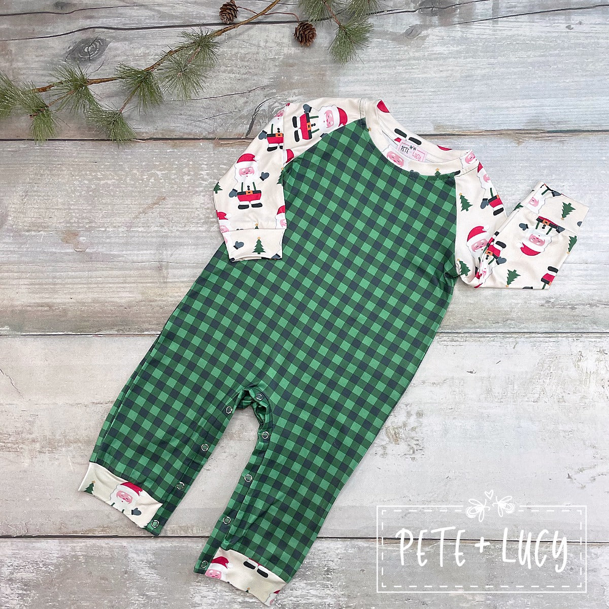 Green Plaid Santa Romper