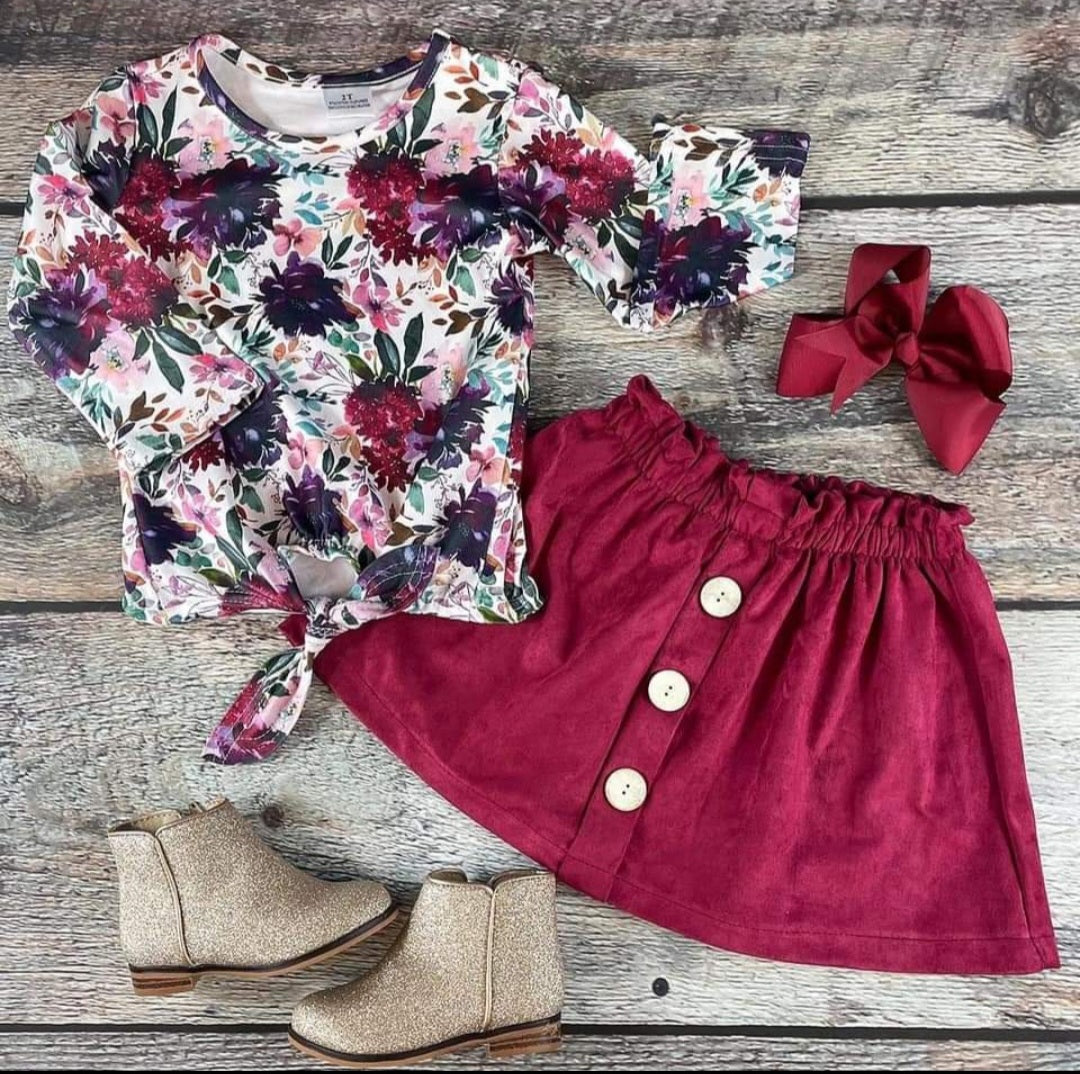 Maroon Floral Skirt Set