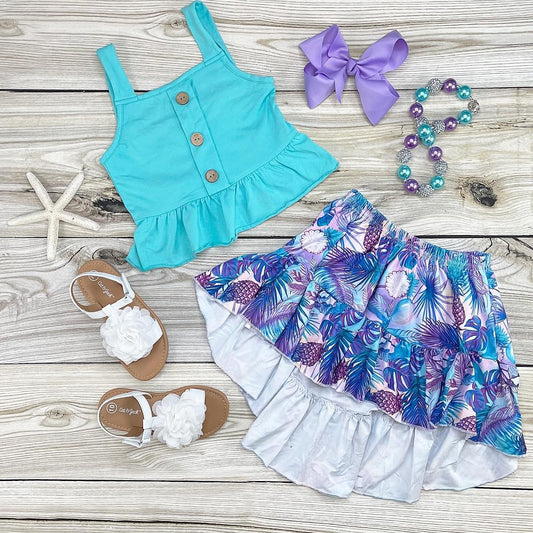 Blue Hawaiian Skirt Set