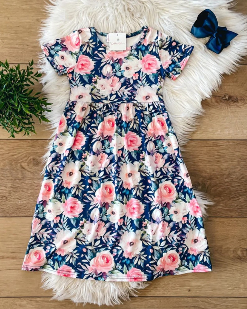 Pink & Navy Rose Dress