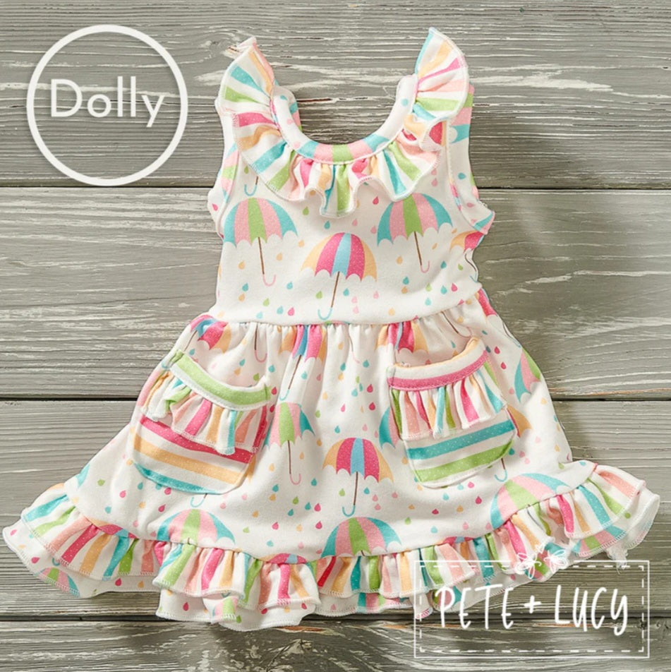 Rainbow Rain Doll Dress