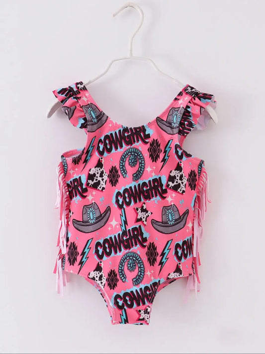 Pink Cowgirl Hat Tassel Swimsuit