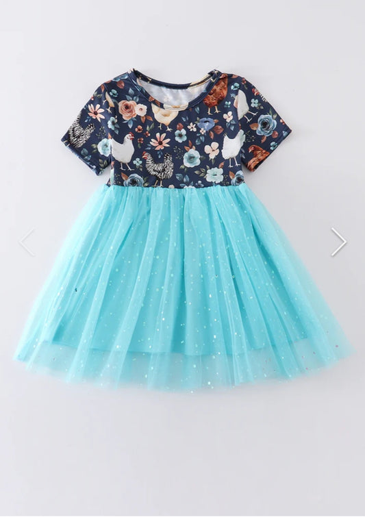 Floral Chicken Tulle Dress
