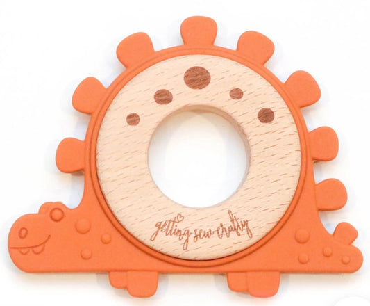 Dino Silicone + Wood Ring Teether