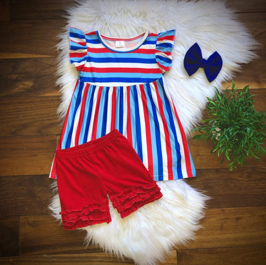 Red, White, & Blue Striped Shorts Set