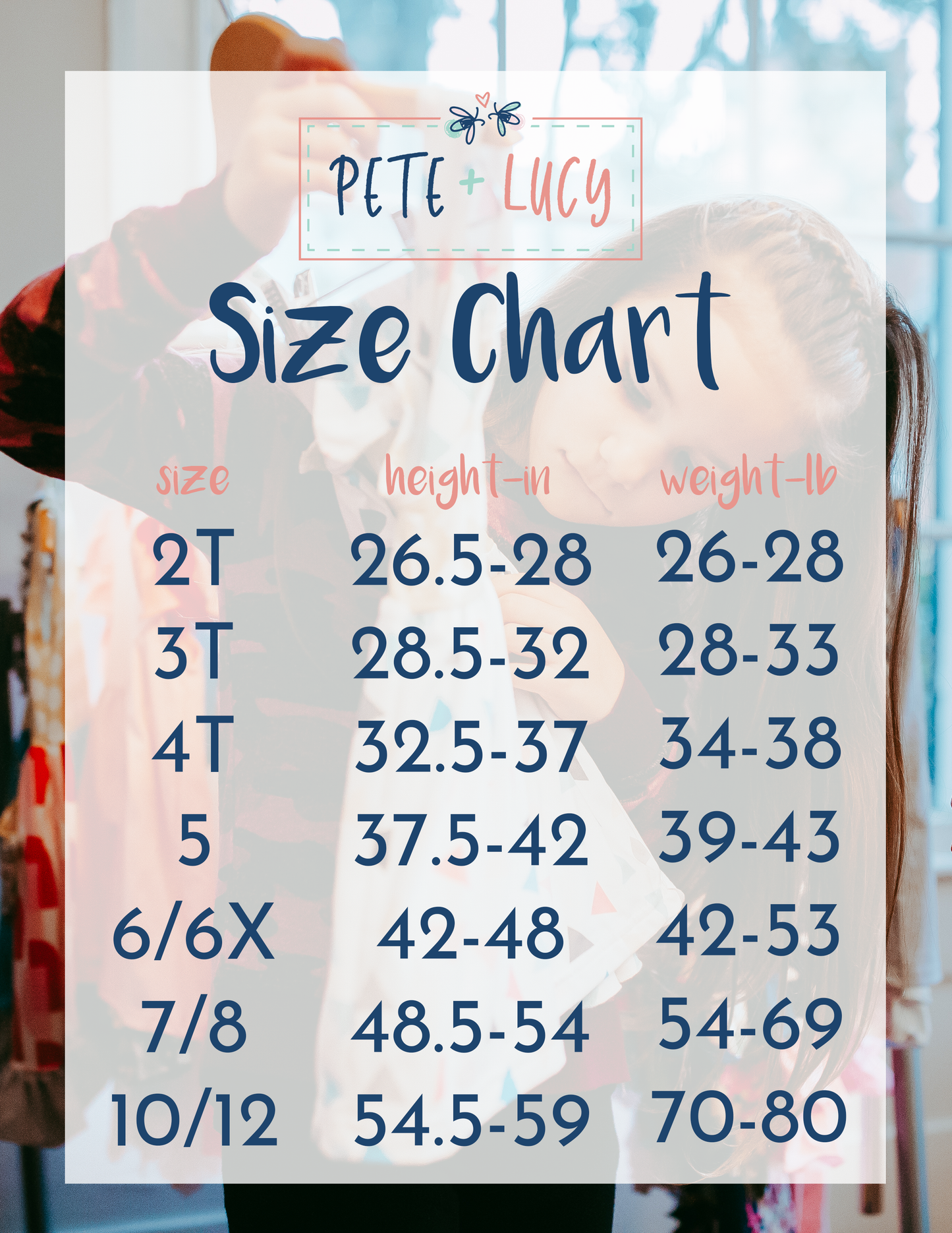 P&L- Girl's Size Chart