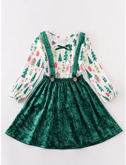 Green Christmas Tree Velvet Dress
