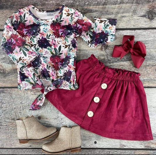 Maroon Floral Skirt Set